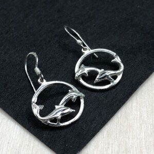 Sterling silver 925 dolphin earrings elegant dainty dangle drop.